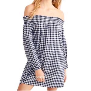 Abercrombie & Fitch Off the Shoulder Blue and White Gingham Dress with Pockets